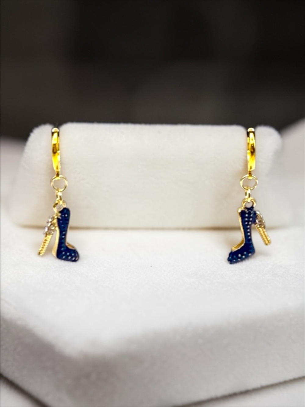 High Heels with Crystal Heels Black & Gold Lever Back Dangle Earrings